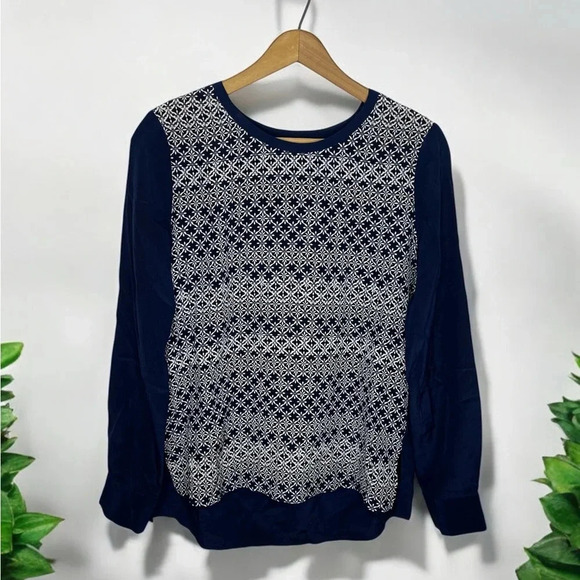 Diane Von Furstenberg Louisa 100% Silk Patterned Color block Popover Blouse - Picture 1 of 13